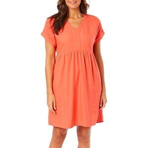 New Briggs Linen Blend Midi Dress Women's Size S Coral Cottagecore Boho Feminine